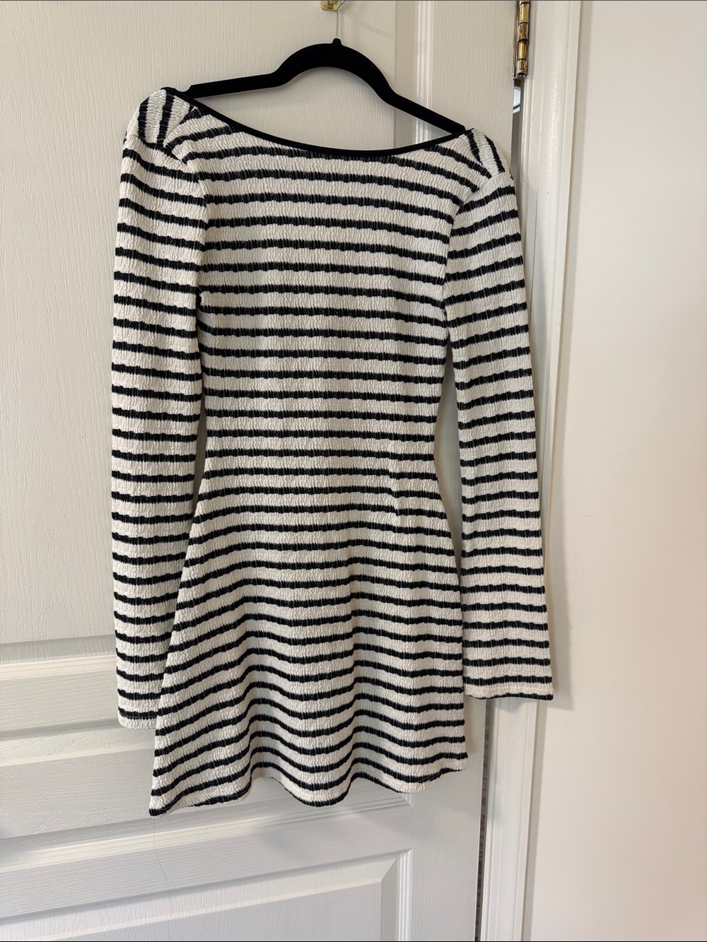 Fashion Nova Black and White Striped Long Sleeve Mini Dress